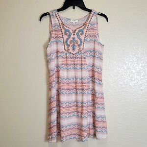 Umgee Multicolor Embroidered Patterned Sleeveless Mini Dress Groovy Festival